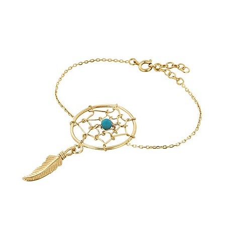 Bracelet attrape-rêve plume plaqué or et turquoise - La Petite Française
