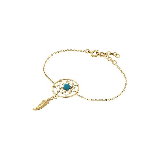 Bracelet attrape-rêve plume plaqué or et turquoise - La Petite Française