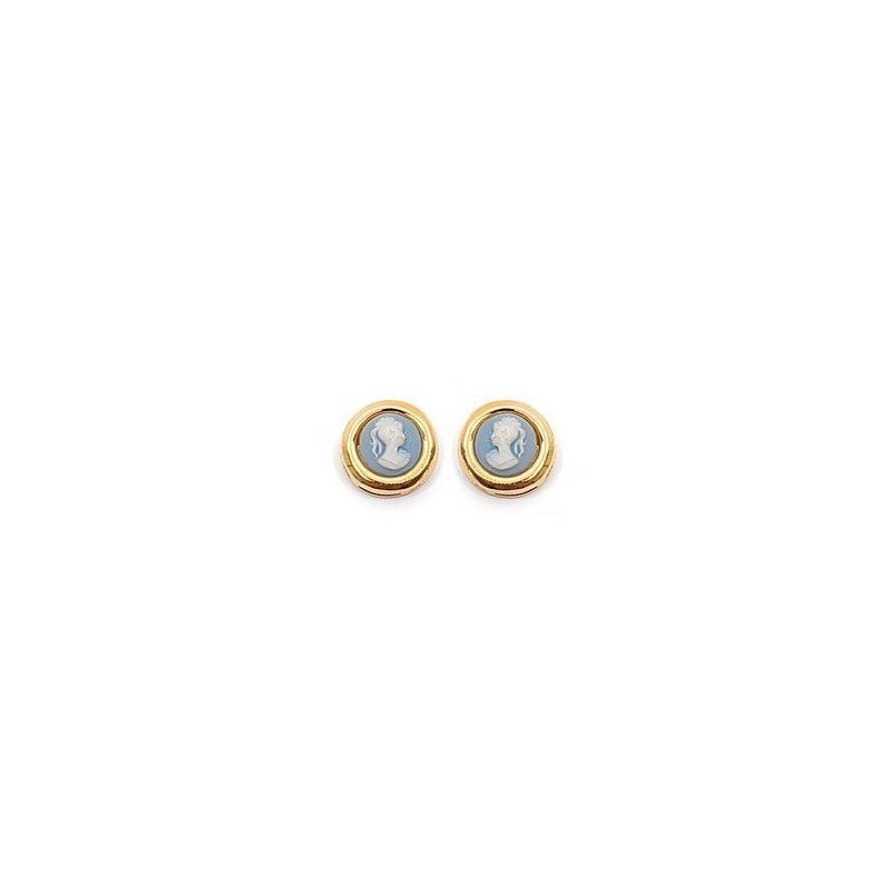 Boucles d'oreilles camées bleus rondes plaqué or - La Petite Française Boucles d'oreilles camées bleus rondes plaqué or - La Petite Française
