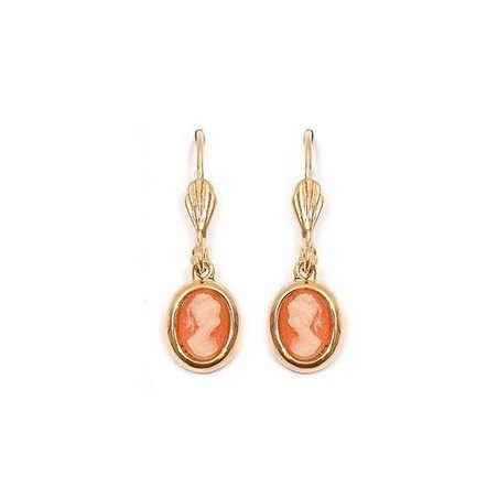 Boucles d'oreilles dormeuses camées corail plaqué or - La Petite Française