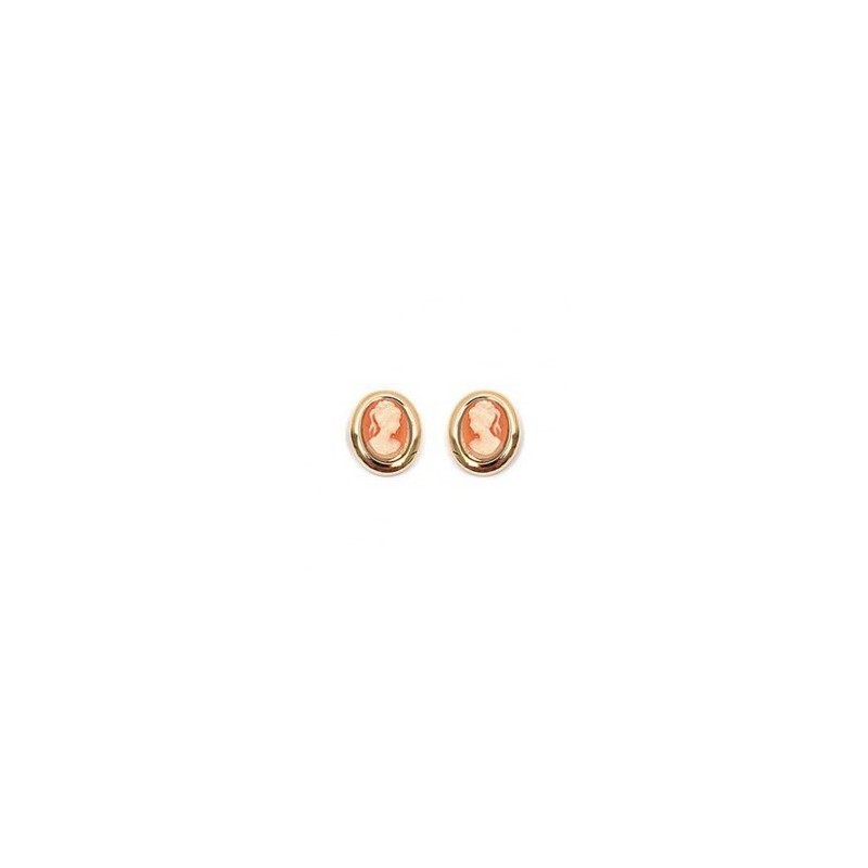 Boucles d'oreilles camées corail ovale plaqué or - La Petite Française