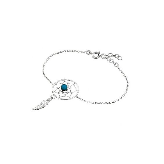 Bracelet attrape-rêve plume argent et turquoise - La Petite Française