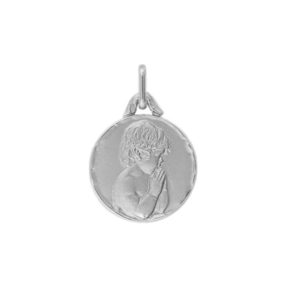 Médaille enfant en prière - 16 mm - Or 18 carats gris - La Petite Française