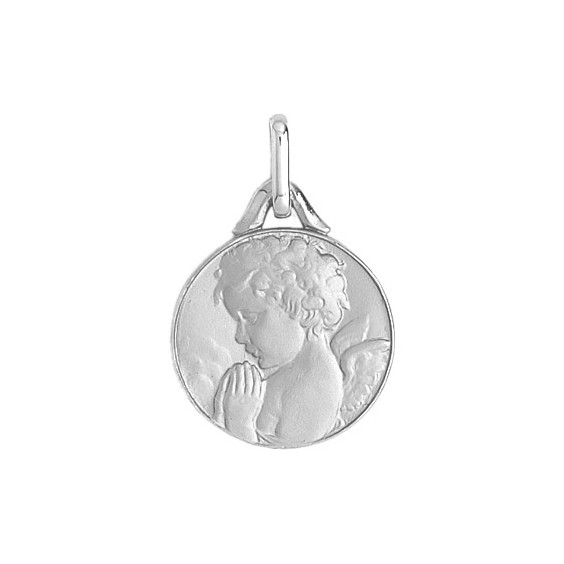 Médaille ange en prière - 15 mm - Or 18 carats gris - La Petite Française