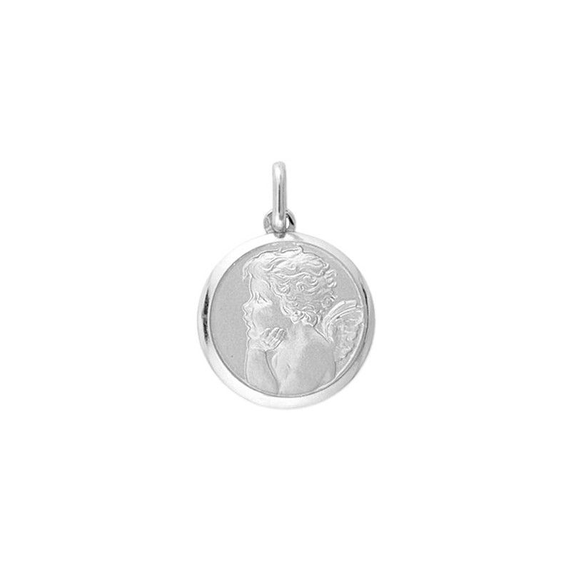 Médaille ange rêveur - 16 mm - Or 18 carats gris - La Petite Française