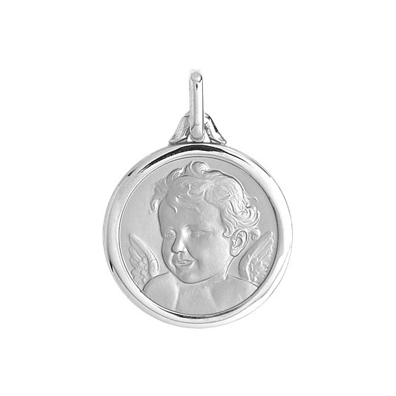 Médaille ange - 21 mm - Or 18 carats gris - La Petite Française