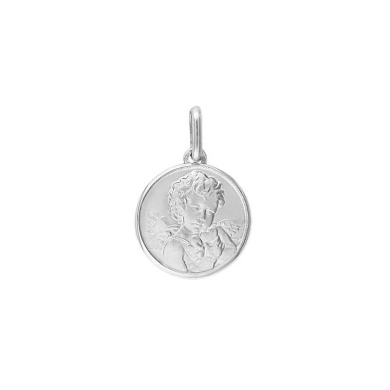 Médaille ange Cupidon - 18 mm - Or 18 carats gris - La Petite Française