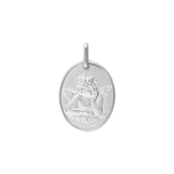 Médaille ange de Raphaël 17 x 13 mm Or 18 carats gris - La Petite Française