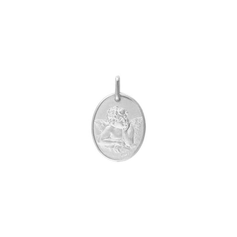 Médaille ange de Raphaël 17 x 13 mm Or 18 carats gris - La Petite Française
