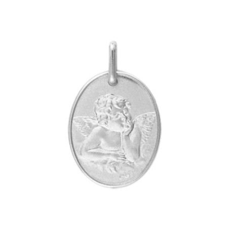 Médaille ange de Raphaël 17 x 13 mm Or 18 carats gris - La Petite Française