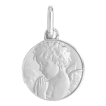 Médaille ange en prière - 13 mm - Or 18 carats gris - La Petite Française