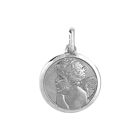 Médaille ange rêveur - 18 mm - Or 18 carats gris - La Petite Française