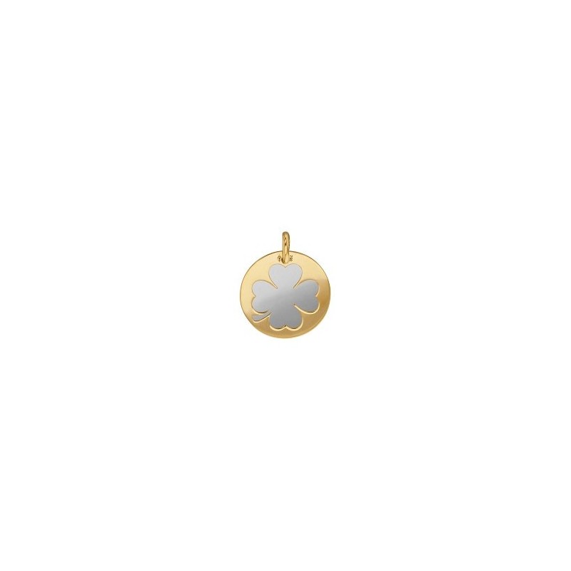 Médaille trèfle blanc Or 18 carats jaune - 16 MM - La Petite Française