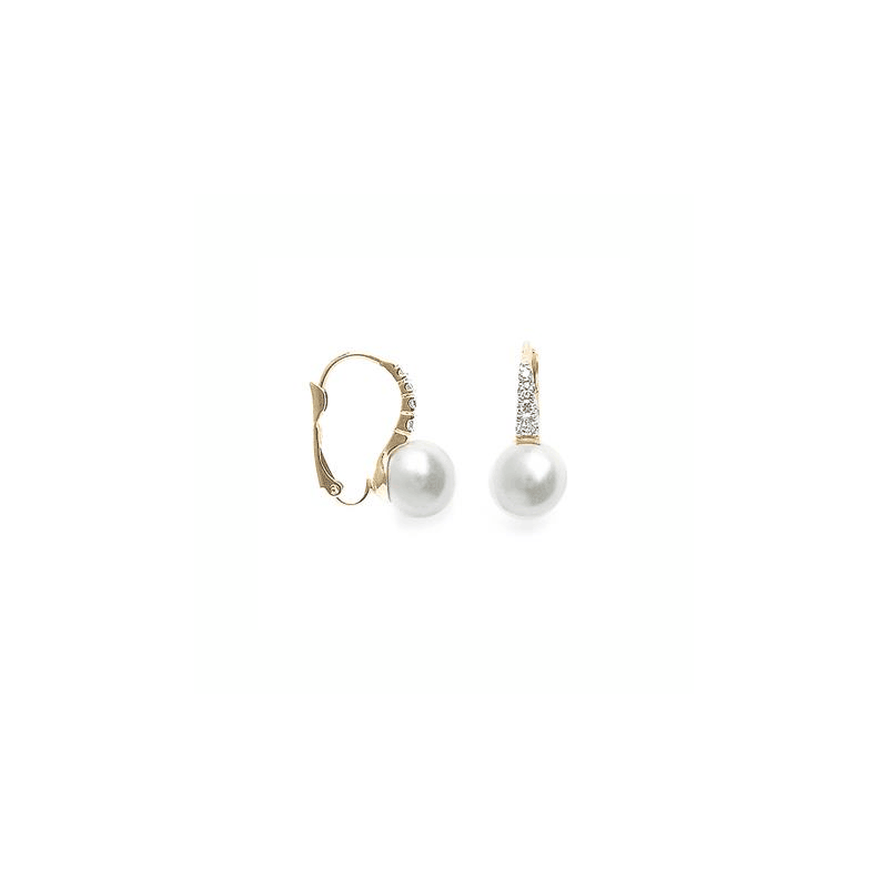 Boucles d'oreilles Teaki perle plaqué or et zirconiums - La Petite Française