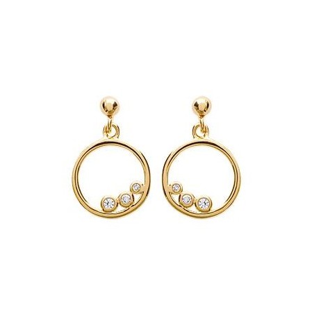 Boucles d'oreilles anneau 3 zirconiums plaqué or - La Petite Française
