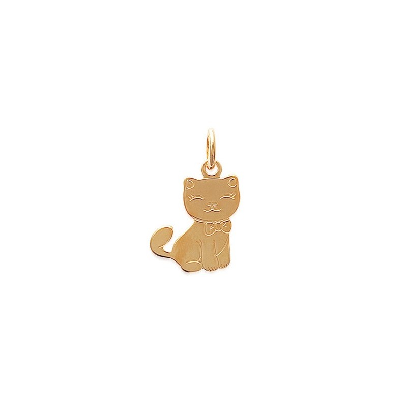Pendentif chat avec un noeud plaqué or - La Petite Française