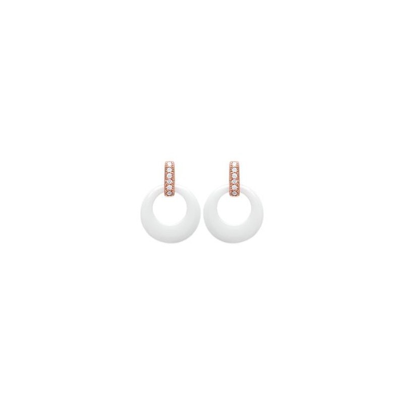 Boucles d'oreilles anneau céramique blanche plaqué or rose - La Petite Française Boucles d'oreilles anneau céramique blanche plaqué or rose - La Petite Française
