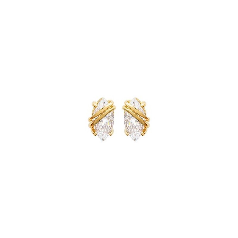 Boucles d'oreilles solitaire ovale plaqué or et zirconium - La Petite Française Boucles d'oreilles solitaire ovale plaqué or et zirconium - La Petite Française