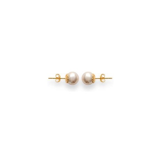 Boucles d'oreilles perle Majorque blanche  8 mm plaqué or - La Petite Française