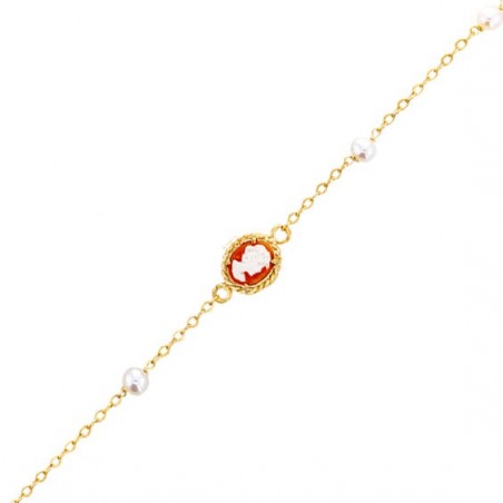 Bracelet Hortense camées et perle Or 9 carats jaune - La Petite Française