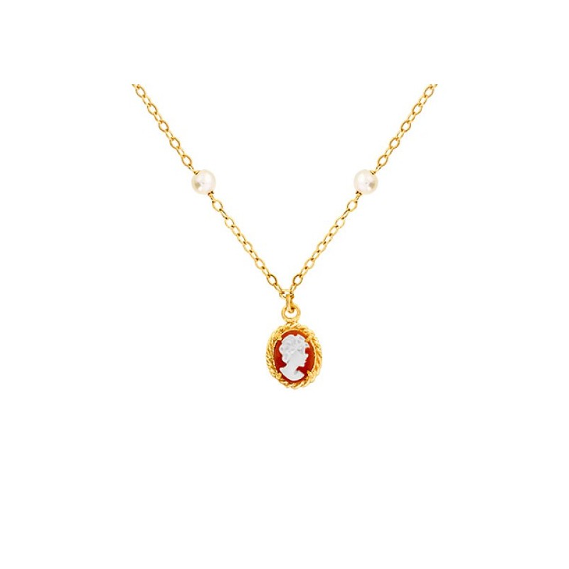 Collier Hortense camées et perle Or 18 carats jaune - La Petite Française