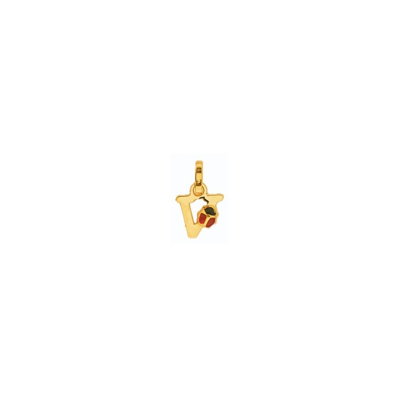Pendentif coccinelle lettre V Or 18 carats jaune - La Petite Française Pendentif coccinelle lettre V Or 18 carats jaune - La Petite Française