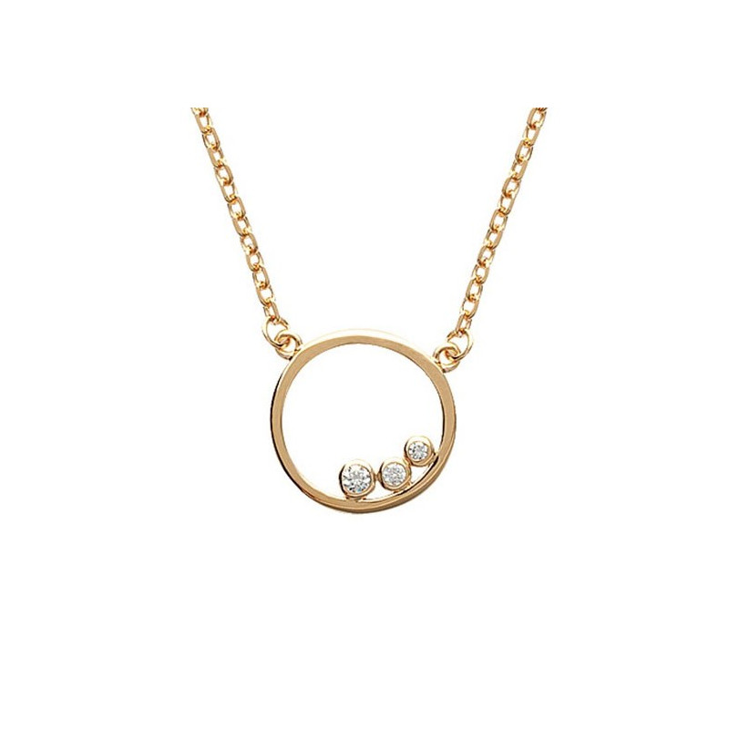 Collier anneau 3 zirconiums plaqué or