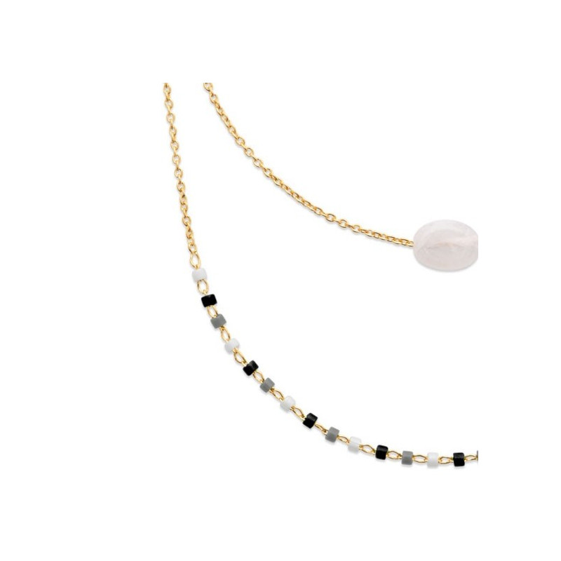 Collier Double Rang En Pierre De Lune Naturelle Et Perles Miyuki - Plaqué Or 18 Carats - Neuf Avec étiquettes