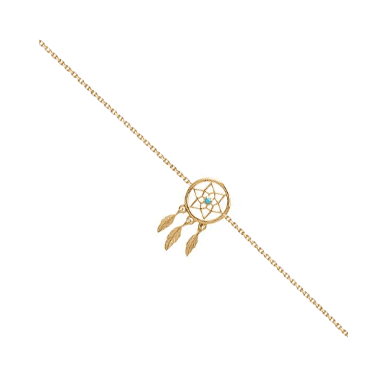 Bracelet attrape-rêves plaqué or, turquoise, 3 plumes - La Petite Française