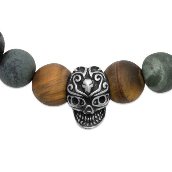 Bracelet perles pierre Labradorite, oeil de tigre, jaspe et crâne -  La Petite Française