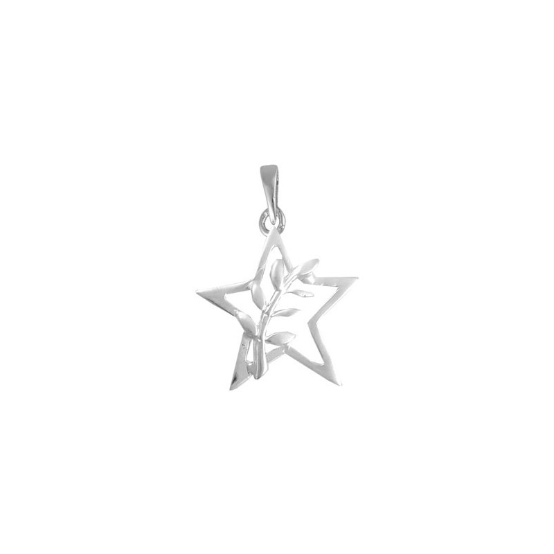 Pendentif ou pin's étoile et acacia Or 18 carats gris - La Petite Française