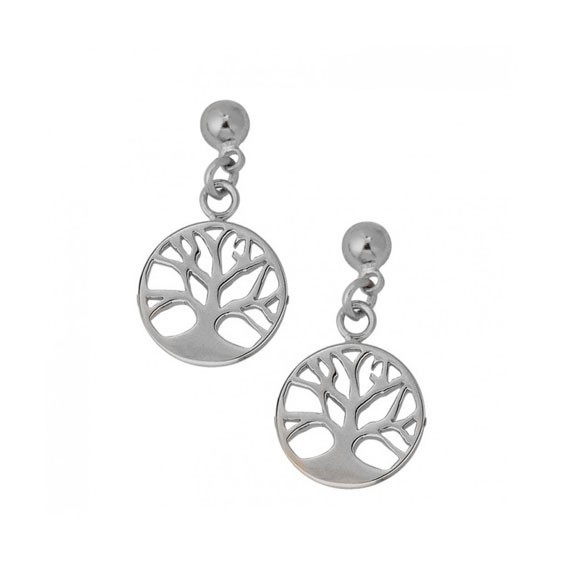 Boucles d'oreilles pendantes arbre de vie avec racines argent - La Petite Française
