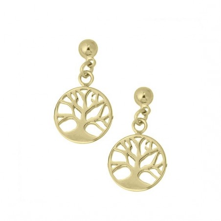 Boucles d'oreilles pendantes arbre de vie avec racines plaqué or - La Petite Française