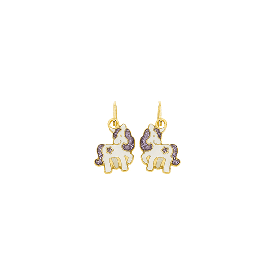 Boucles d'oreilles pendantes licorne or 18 carats jaune -  la Petite Française