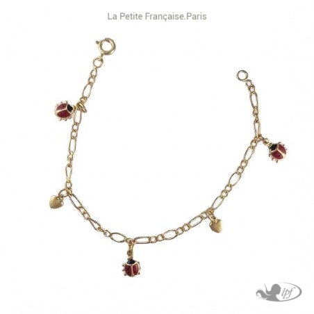 Bracelet charms coccinelles et coeurs plaqué or - La Petite Française