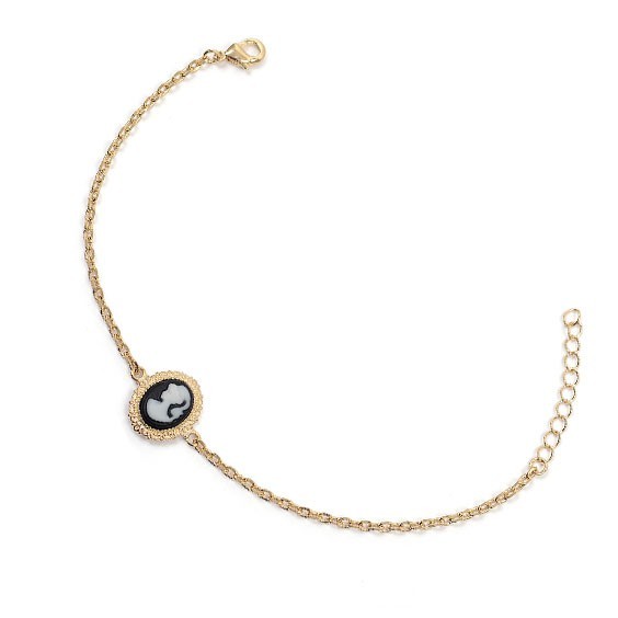 Bracelet camée noir dentelle plaqué or - La Petite Française