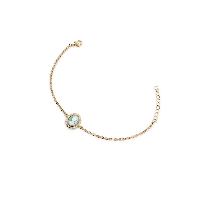 Bracelet camée bleu dentelle plaqué or - La Petite Française