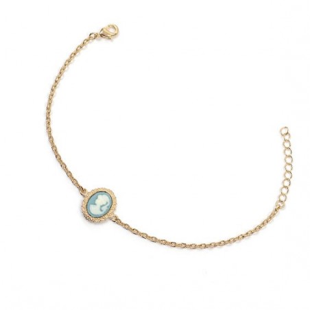Bracelet camée bleu dentelle plaqué or - La Petite Française