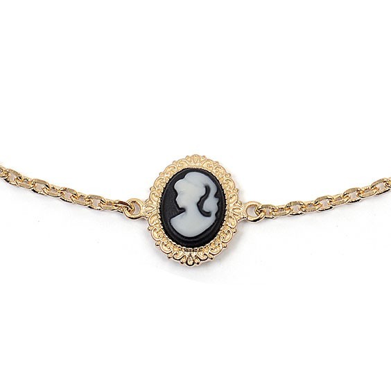 Bracelet camée noir dentelle plaqué or - La Petite Française