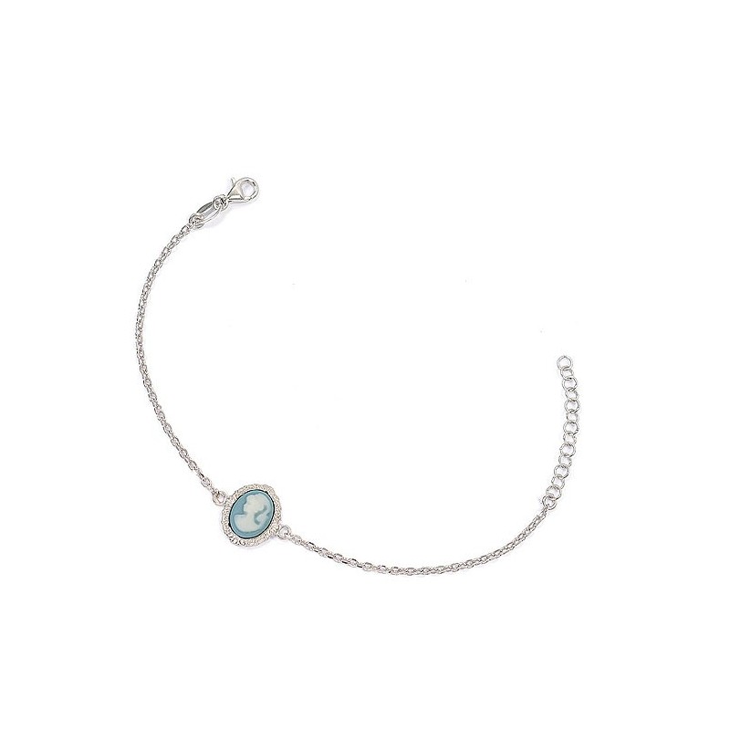 Bracelet camée bleu dentelle argent - La Petite Française