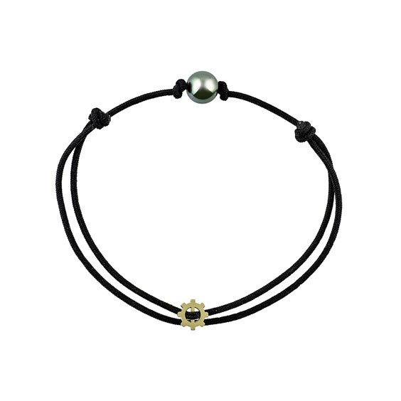 Bracelet cordon perle noire Or 9 carats jaune  - La Petite Française