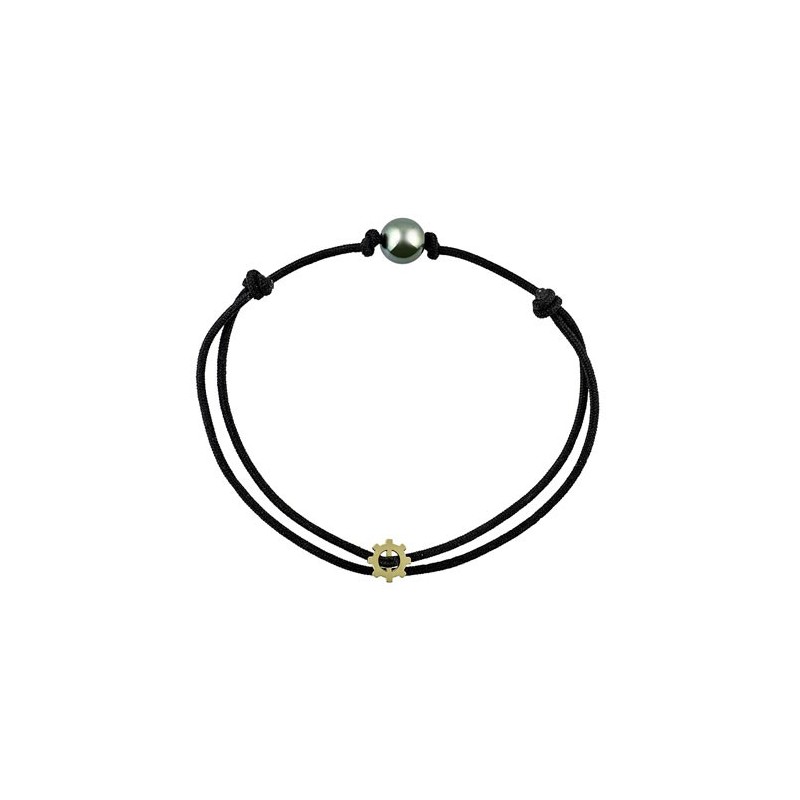 Bracelet cordon perle noire Or 9 carats jaune - La Petite Française Bracelet cordon perle noire Or 9 carats jaune - La Petite Française