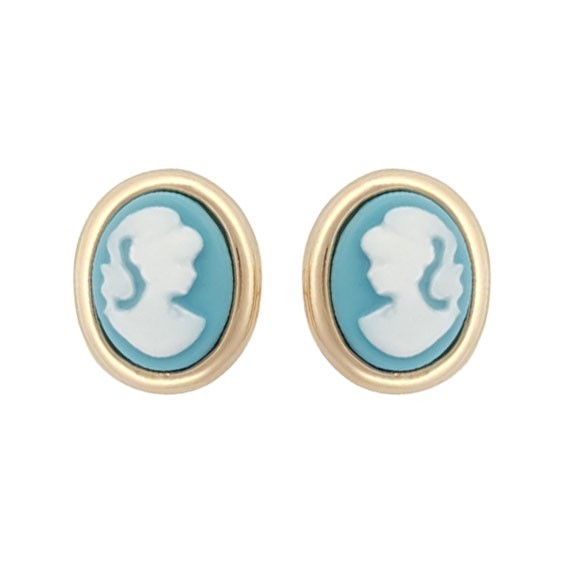 Boucles d'oreilles camées bleus ovale plaqué or  - La Petite Française