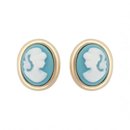 Boucles d'oreilles camées bleus ovale plaqué or  - La Petite Française