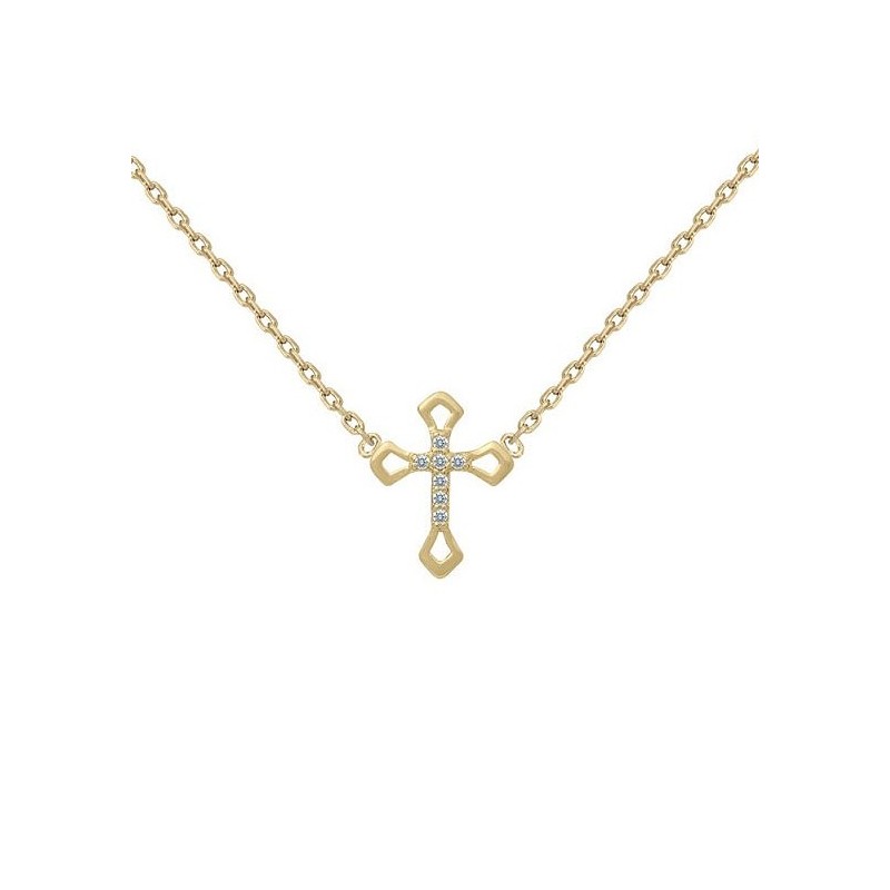 Collier croix  plaqué or et zirconiums  - La Petite Française