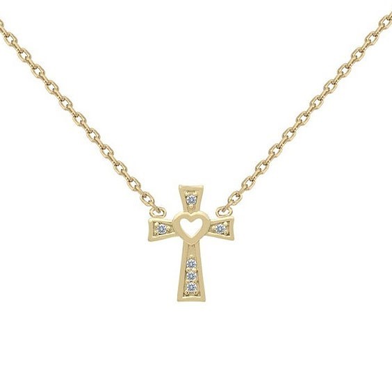 Collier croix et coeur  plaqué or et zirconiums  - Bijouterie La Petite Française