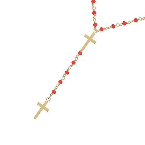 Collier cravate chapelet rouge plaqué or  - La Petite Française