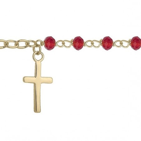 Bracelet chapelet rouge, charm croix en plaqué or  - La Petite Française