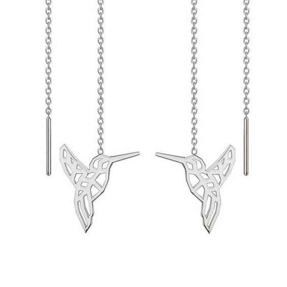 Boucles d'oreilles pendantes origami Colibri argent  - Bijouterie La Petite Française