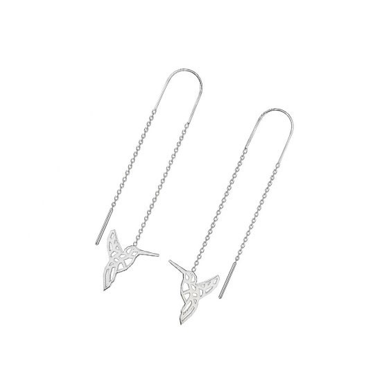 Boucles d'oreilles pendantes origami Colibri argent  - Bijouterie La Petite Française